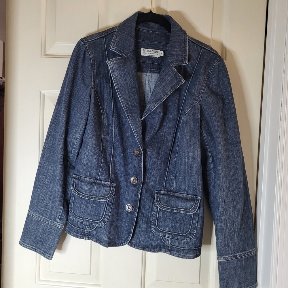Tribal Dark Blue Denim Blazer Jacket